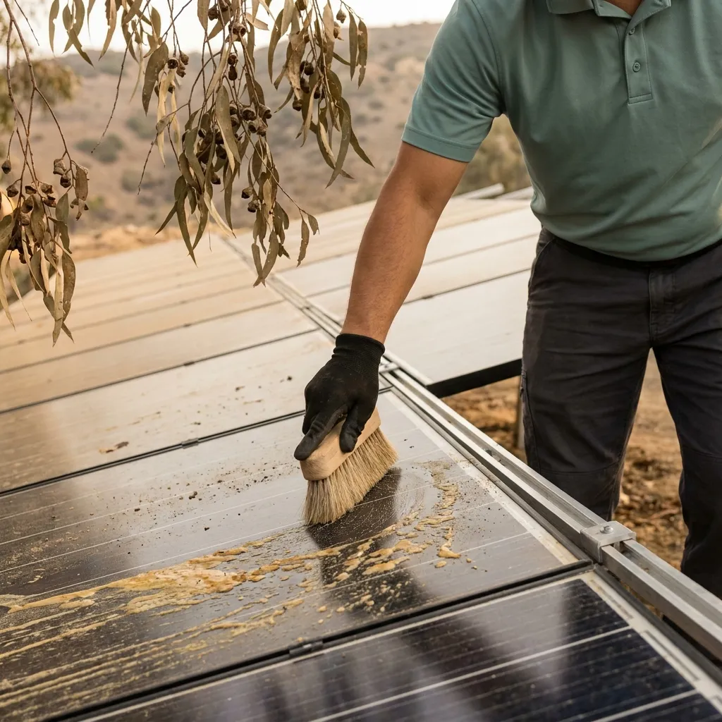 Close-up of hard water mineral deposits on a Vista solar panel before and after professional cleaning