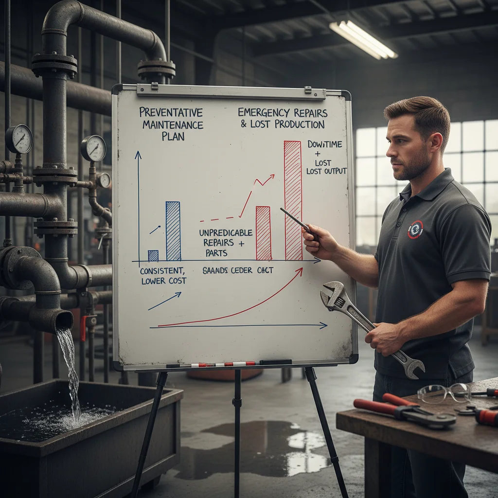 A chart showing how a solar maintenance plan saves money over emergency repairs.